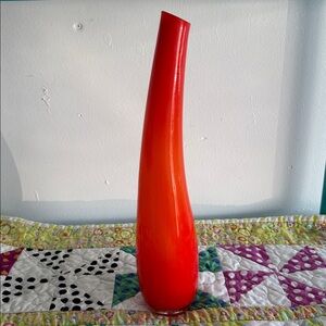 Vintage 1980s Orange Handblown Glass Bud Vase French Souffle a la Bouche